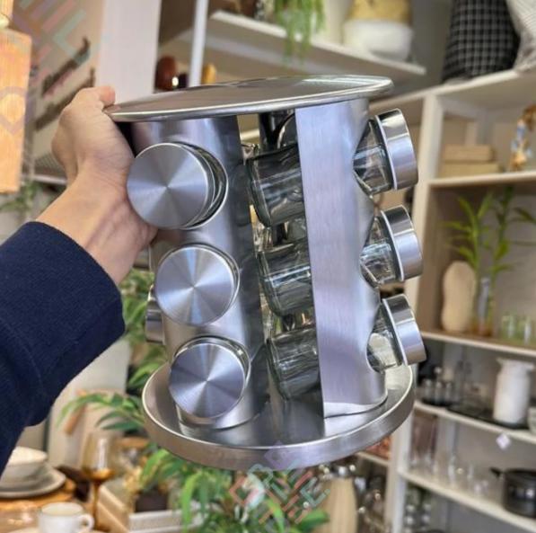 Porta Tempero e Condimentos Giratório Inox 12 Potes